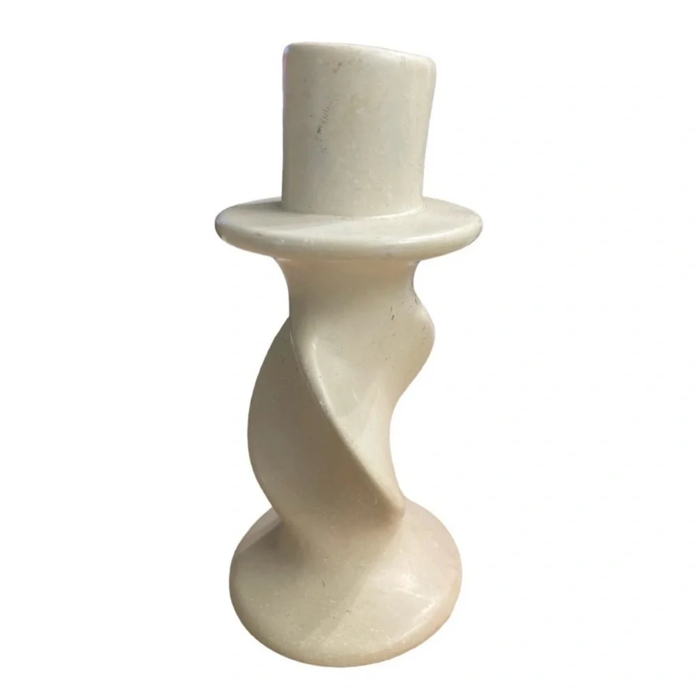 Genuine Besmo Soapstone Candlestick Holders Pair Kenya Hand Carved 6.5